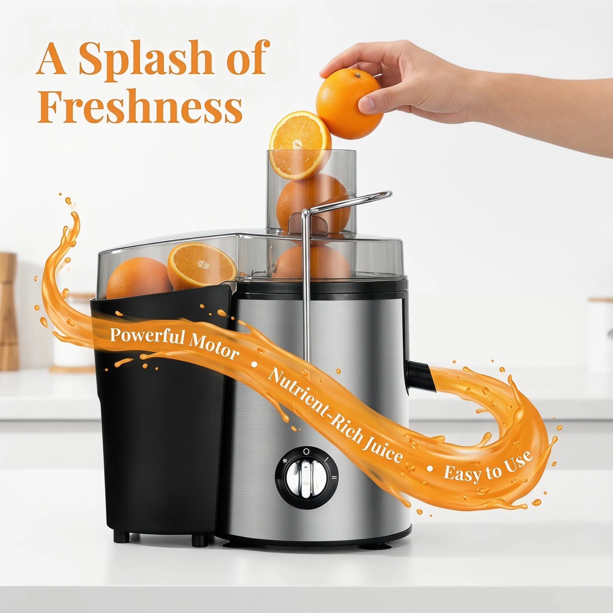Extracteur de jus centrifuge de 800 watts avec une large ouverture de 3 pouces pour fruits et légumes, facile à nettoyer, en acier inoxydable (argent) - FATAONExtracteur de jus centrifuge de 800 watts avec une large ouverture de 3 pouces pour fruits et légumes, facile à nettoyer, en acier inoxydable (argent)Solutions MaisonFATAON
