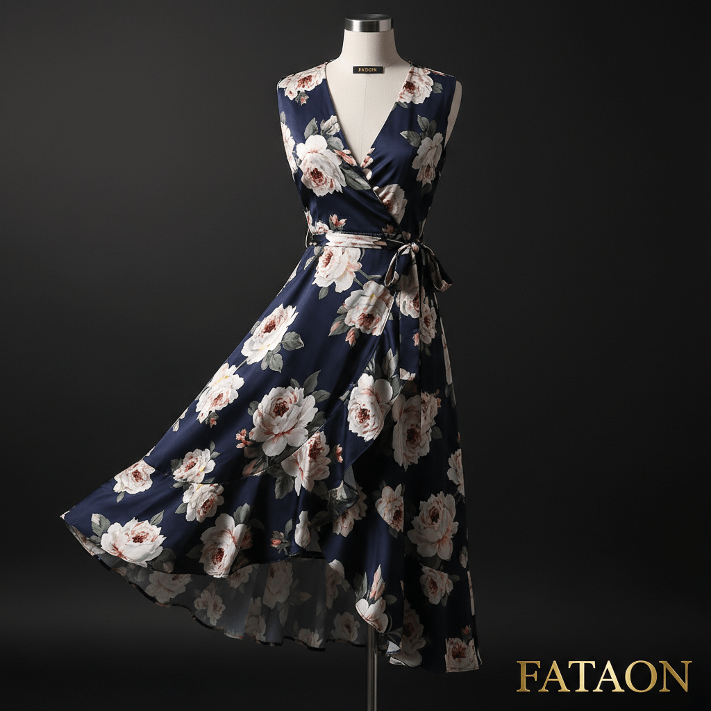 FATAON Robe Portefeuille Fleurie Femme