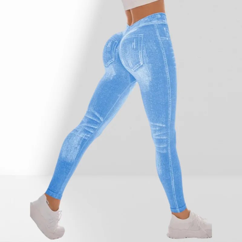 Femmes dos en V Jean Leggings pantalons de Yoga de gymnastique décontracté élastique exercice d'entraînement Fitness course collants de Fitness - FATAONFemmes dos en V Jean Leggings pantalons de Yoga de gymnastique décontracté élastique exercice d'entraînement Fitness course collants de FitnessFitness FemmeFATAON