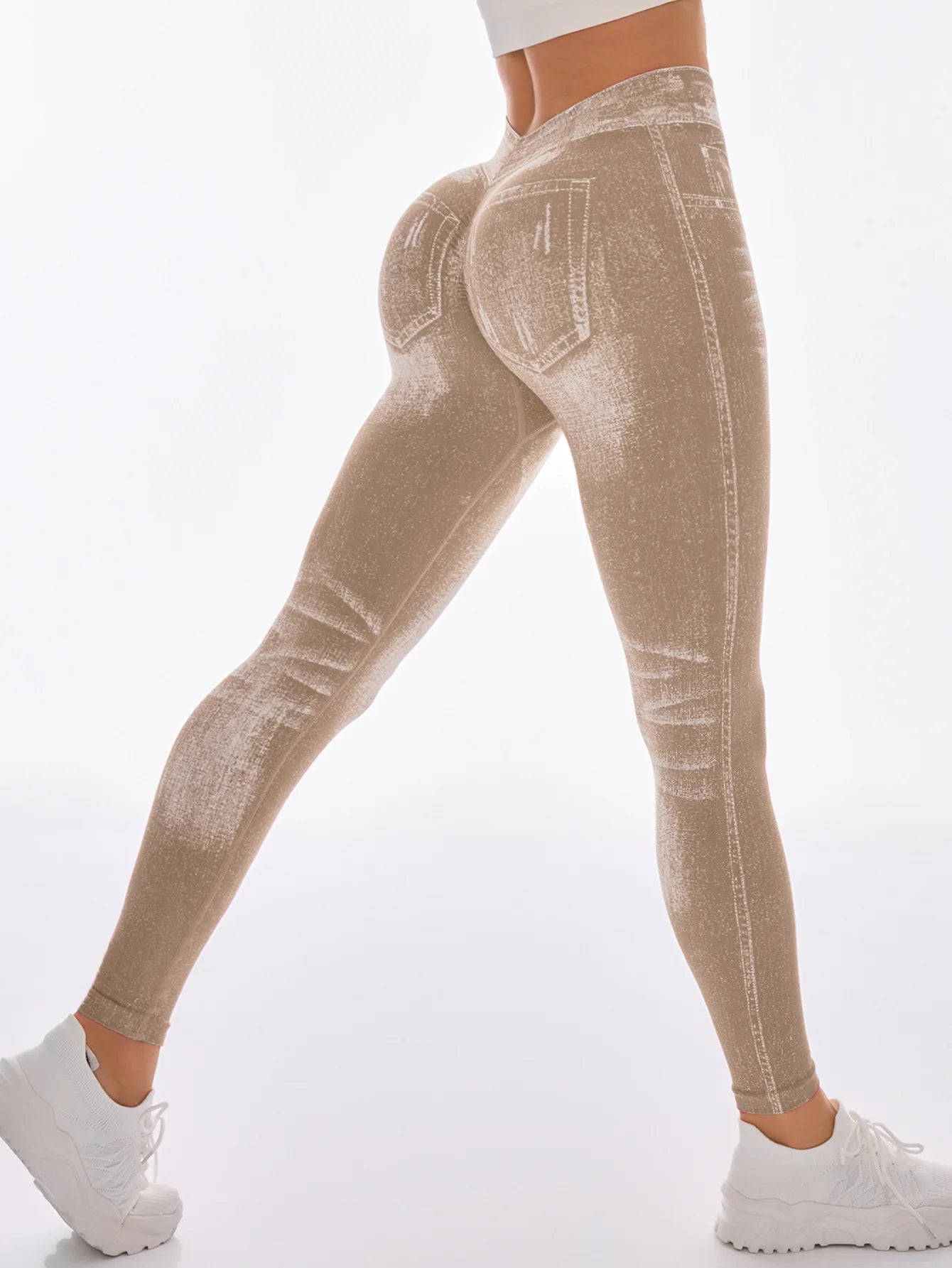 Femmes dos en V Jean Leggings pantalons de Yoga de gymnastique décontracté élastique exercice d'entraînement Fitness course collants de Fitness - FATAONFemmes dos en V Jean Leggings pantalons de Yoga de gymnastique décontracté élastique exercice d'entraînement Fitness course collants de FitnessFitness FemmeFATAON