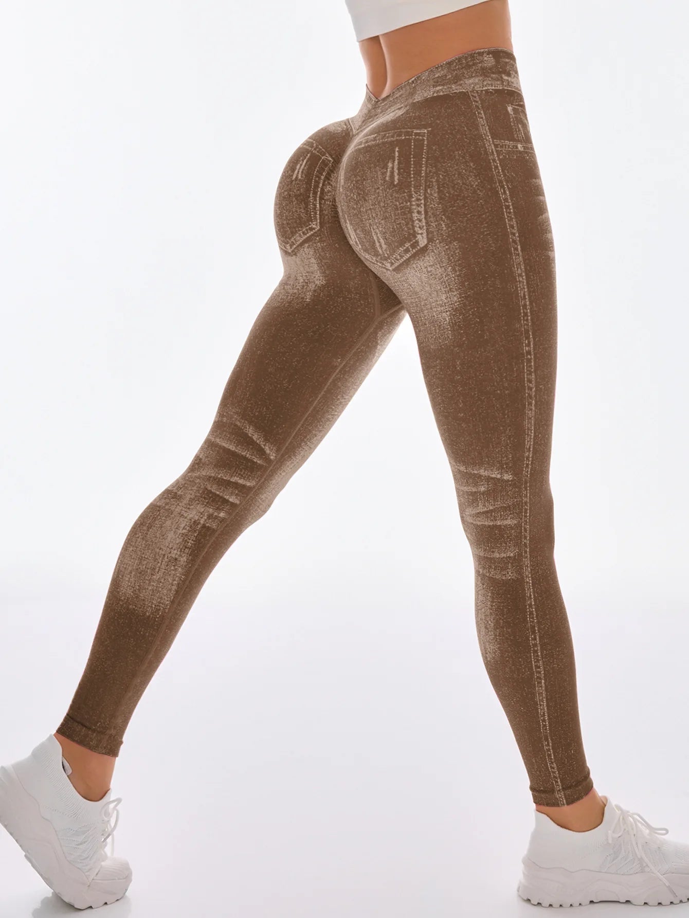 Femmes dos en V Jean Leggings pantalons de Yoga de gymnastique décontracté élastique exercice d'entraînement Fitness course collants de Fitness - FATAONFemmes dos en V Jean Leggings pantalons de Yoga de gymnastique décontracté élastique exercice d'entraînement Fitness course collants de FitnessFitness FemmeFATAON