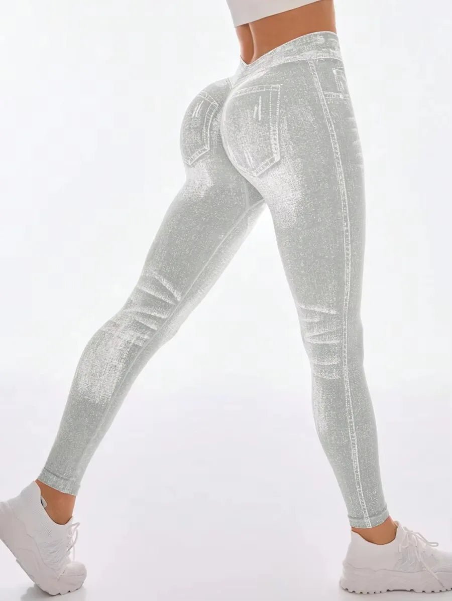 Femmes dos en V Jean Leggings pantalons de Yoga de gymnastique décontracté élastique exercice d'entraînement Fitness course collants de Fitness - FATAONFemmes dos en V Jean Leggings pantalons de Yoga de gymnastique décontracté élastique exercice d'entraînement Fitness course collants de FitnessFitness FemmeFATAON