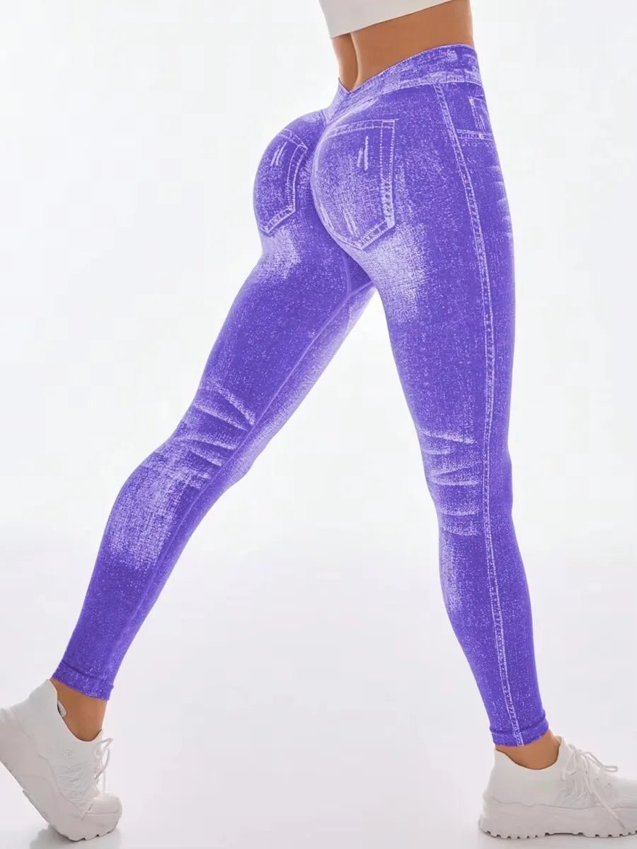 Femmes dos en V Jean Leggings pantalons de Yoga de gymnastique décontracté élastique exercice d'entraînement Fitness course collants de Fitness - FATAONFemmes dos en V Jean Leggings pantalons de Yoga de gymnastique décontracté élastique exercice d'entraînement Fitness course collants de FitnessFitness FemmeFATAON