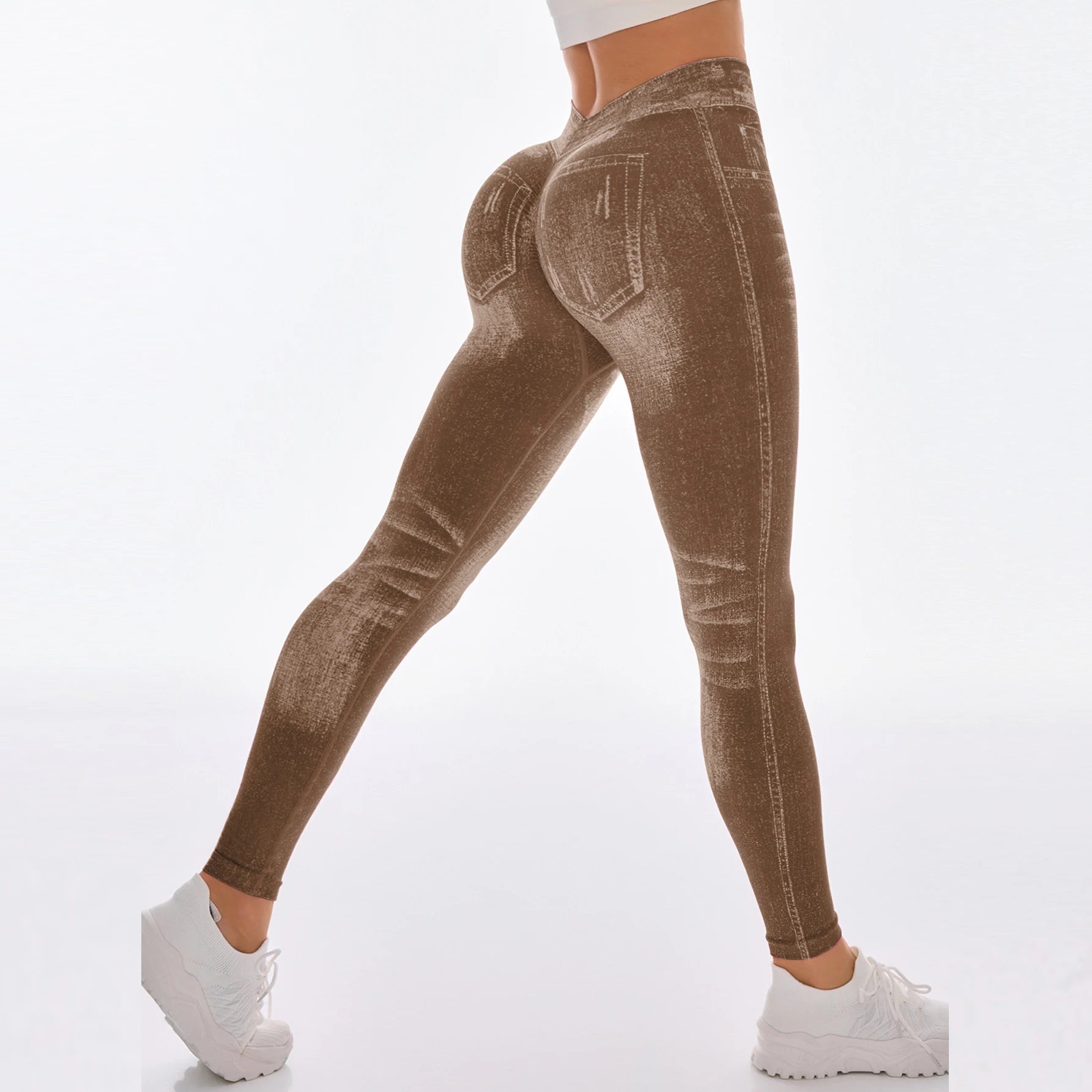 Femmes dos en V Jean Leggings pantalons de Yoga de gymnastique décontracté élastique exercice d'entraînement Fitness course collants de Fitness - FATAONFemmes dos en V Jean Leggings pantalons de Yoga de gymnastique décontracté élastique exercice d'entraînement Fitness course collants de FitnessFitness FemmeFATAON