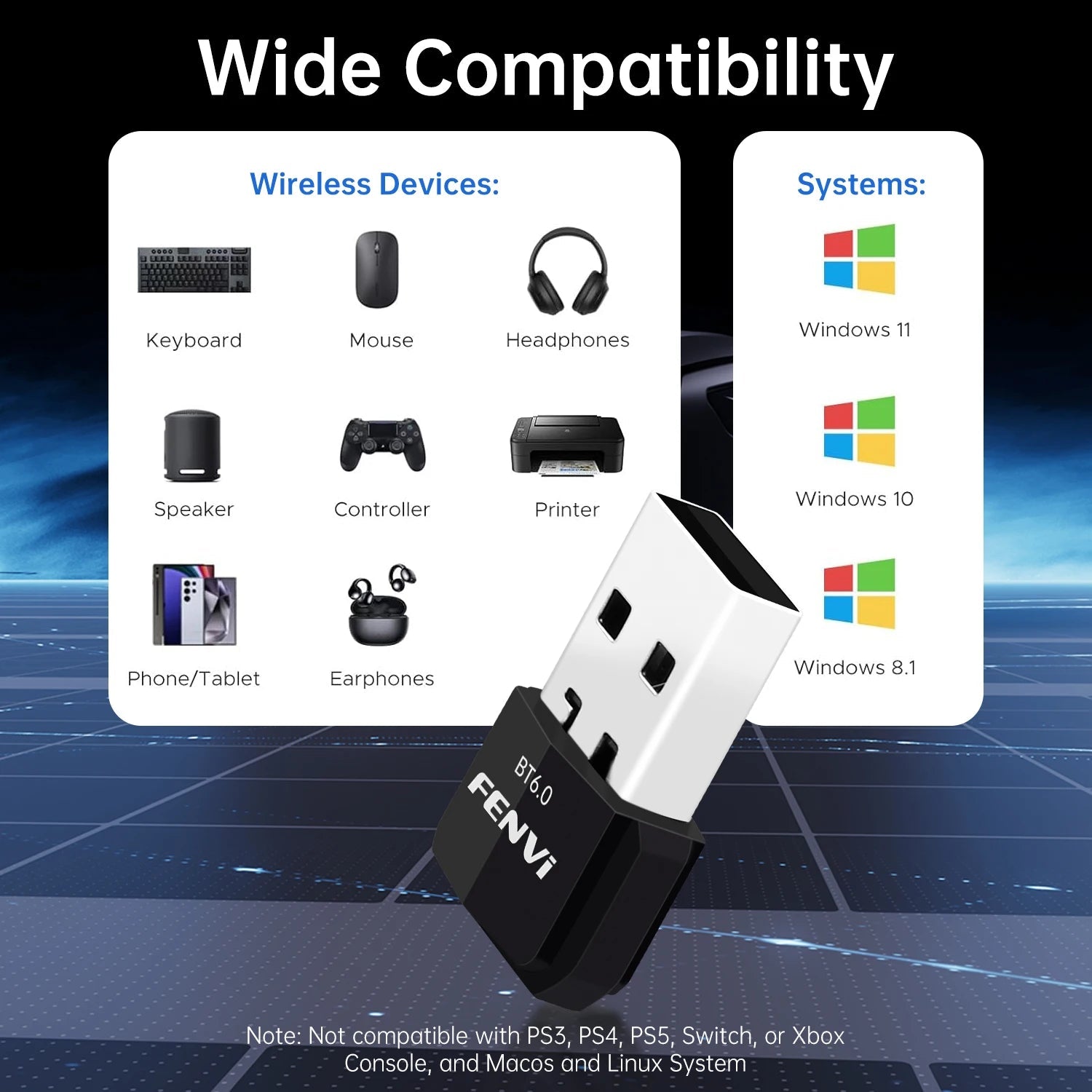 FENVI – adaptateur USB Bluetooth 6.0, Dongle BT 5.4 pour PC, souris sans fil, clavier, récepteur Audio musical, transmetteur USB, Windows 11/10 - FATAONFENVI – adaptateur USB Bluetooth 6.0, Dongle BT 5.4 pour PC, souris sans fil, clavier, récepteur Audio musical, transmetteur USB, Windows 11/10Technologie IntelligenteFATAON