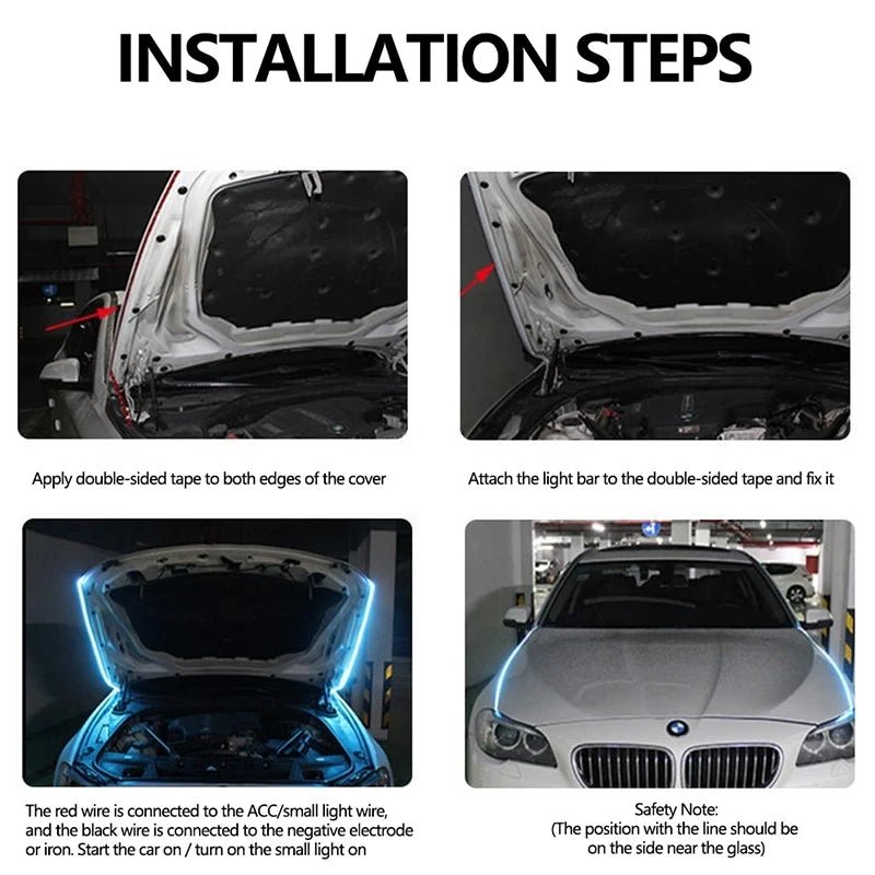Feux diurnes à LED pour capot de voiture, démarrage par balayage, lumières décoratives, guide de capot moteur automatique DRL, lampe d'ambiance décorative, 12V, 150cm - FATAONFeux diurnes à LED pour capot de voiture, démarrage par balayage, lumières décoratives, guide de capot moteur automatique DRL, lampe d'ambiance décorative, 12V, 150cmAccessoire AutoFATAON