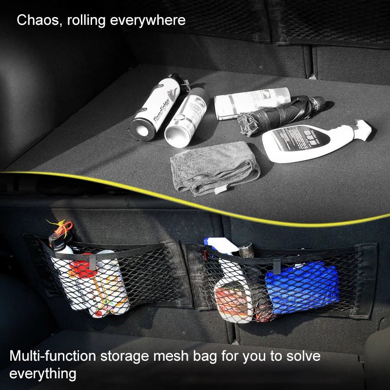 Filet de rangement pour coffre arrière de voiture, filet en maille pour siège, corde élastique, autocollant magique, sac de rangement universel, organisateur de poche pour voiture - FATAONFilet de rangement pour coffre arrière de voiture, filet en maille pour siège, corde élastique, autocollant magique, sac de rangement universel, organisateur de poche pour voitureAccessoire AutoFATAON