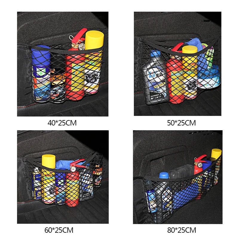 Filet de rangement pour coffre arrière de voiture, filet en maille pour siège, corde élastique, autocollant magique, sac de rangement universel, organisateur de poche pour voiture - FATAONFilet de rangement pour coffre arrière de voiture, filet en maille pour siège, corde élastique, autocollant magique, sac de rangement universel, organisateur de poche pour voitureAccessoire AutoFATAON