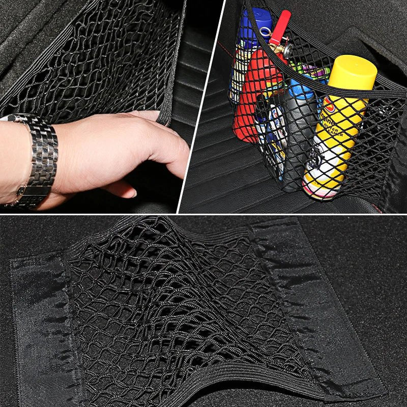 Filet de rangement pour coffre arrière de voiture, filet en maille pour siège, corde élastique, autocollant magique, sac de rangement universel, organisateur de poche pour voiture - FATAONFilet de rangement pour coffre arrière de voiture, filet en maille pour siège, corde élastique, autocollant magique, sac de rangement universel, organisateur de poche pour voitureAccessoire AutoFATAON