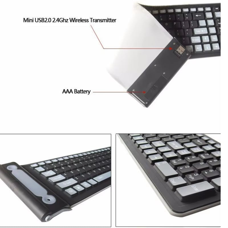 Foldable Silicone Wireless Keyboard 2.4G Usb Flexible Waterproof Slim Keyboard Universal Silent Roll up Keypad for PC Laptop - Fix & GoFoldable Silicone Wireless Keyboard 2.4G Usb Flexible Waterproof Slim Keyboard Universal Silent Roll up Keypad for PC LaptopFix & Go