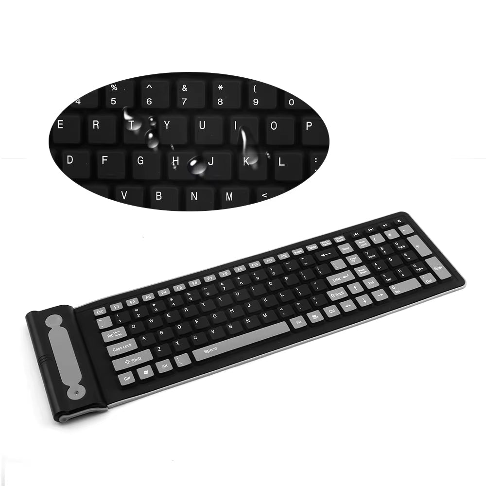 Foldable Silicone Wireless Keyboard 2.4G Usb Flexible Waterproof Slim Keyboard Universal Silent Roll up Keypad for PC Laptop - Fix & GoFoldable Silicone Wireless Keyboard 2.4G Usb Flexible Waterproof Slim Keyboard Universal Silent Roll up Keypad for PC LaptopFix & Go