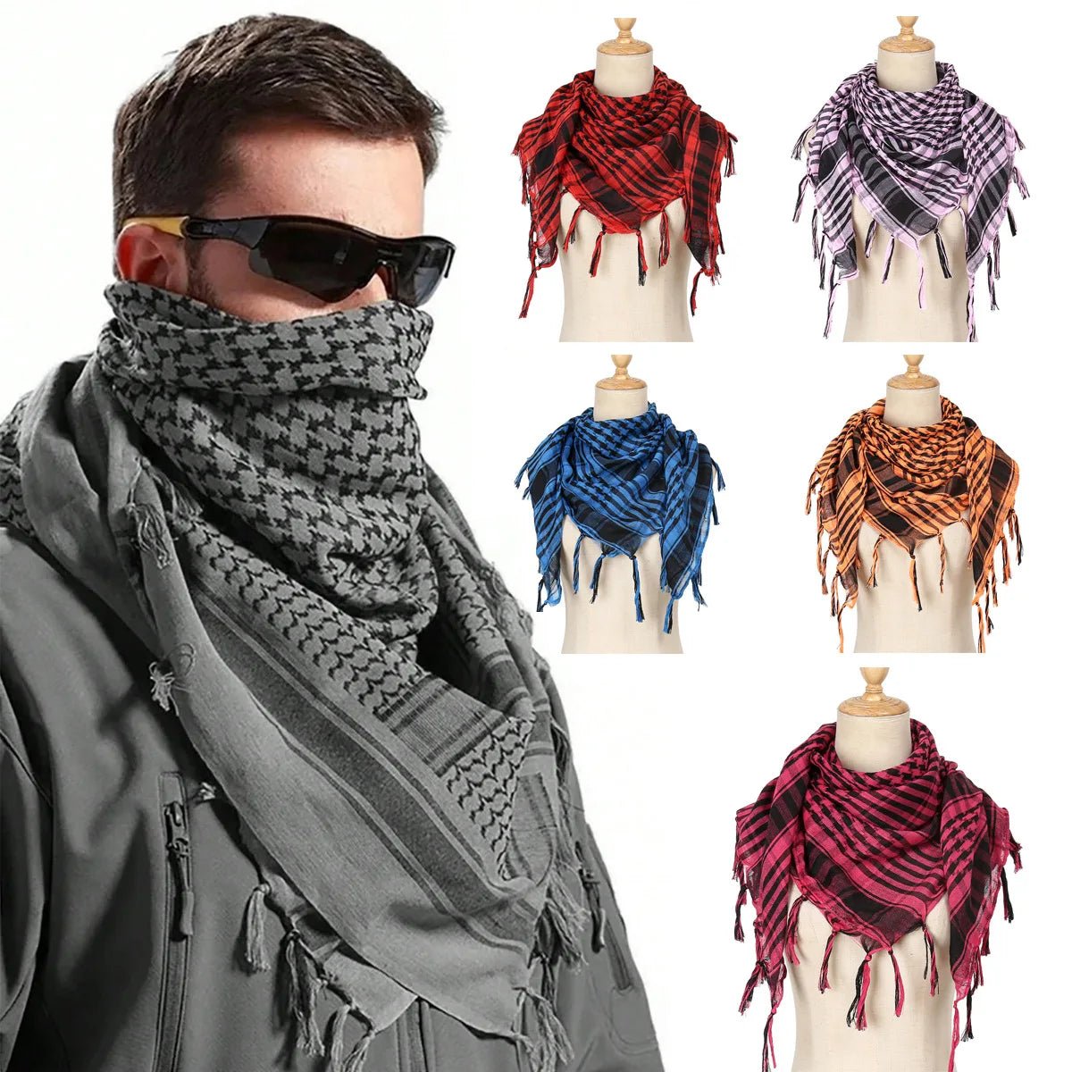 Foulard Hijab à carreaux pour hommes et femmes, foulard arabe du désert, doux, tactique, randonnée, Turban unisexe, châle militaire, nouvelle collection 2026 - FATAONFoulard Hijab à carreaux pour hommes et femmes, foulard arabe du désert, doux, tactique, randonnée, Turban unisexe, châle militaire, nouvelle collection 2026Mode FemmeFATAON