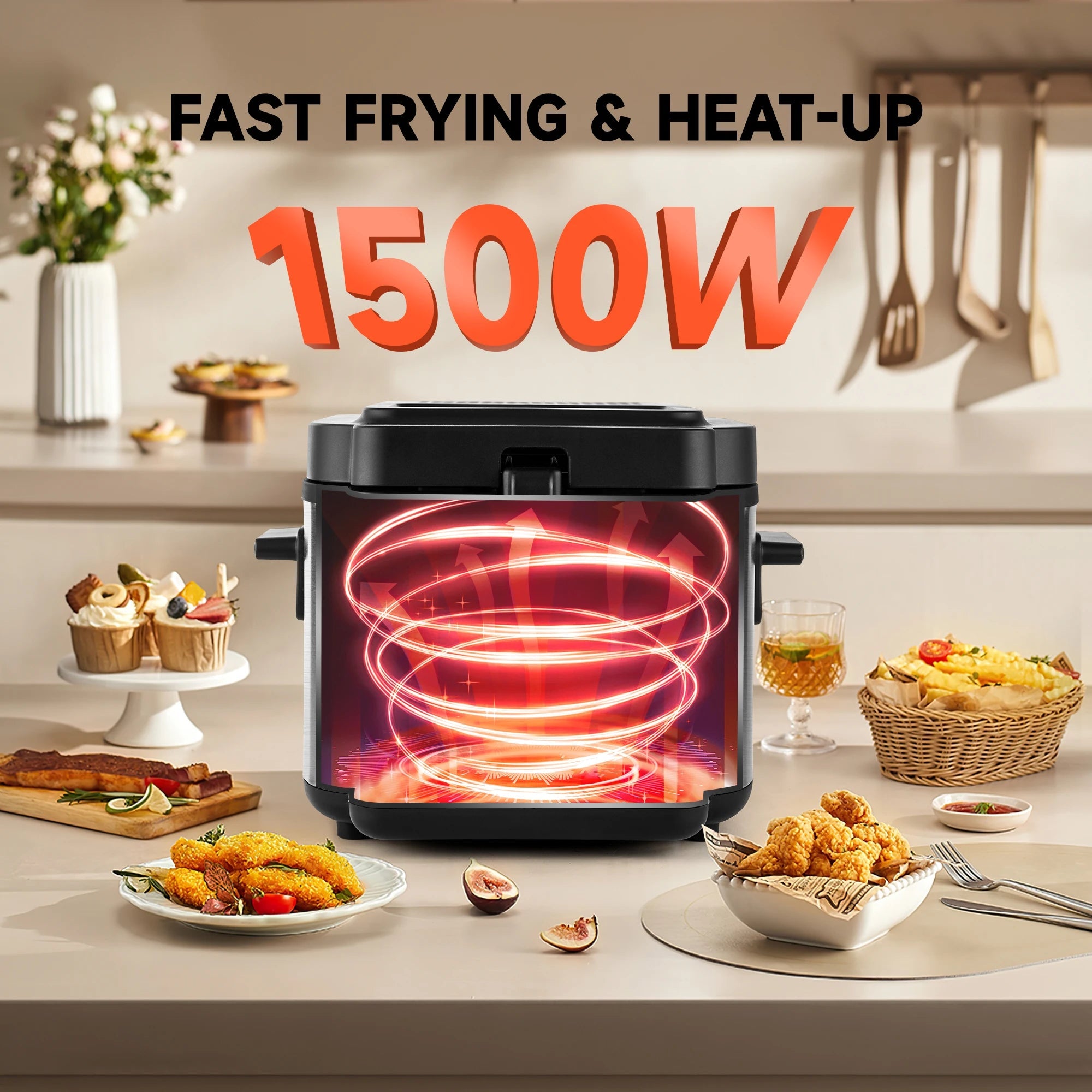Friteuse électrique 2,5 L 1500 W (prise US) grande capacité pour comptoir, idéale pour poulet frit et frites, certifiée UL - FATAONFriteuse électrique 2,5 L 1500 W (prise US) grande capacité pour comptoir, idéale pour poulet frit et frites, certifiée ULSolutions MaisonFATAON
