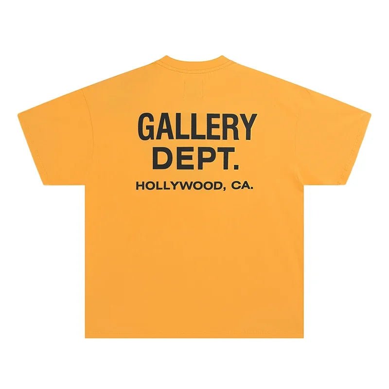 GALLERY DEPT. pour hommes. T-shirt noir et jaune imprimé HOLLYWOOD CA, surdimensionné, en coton, streetwear, tee-shirt décontracté d'été, manches courtes - FATAONGALLERY DEPT. pour hommes. T-shirt noir et jaune imprimé HOLLYWOOD CA, surdimensionné, en coton, streetwear, tee-shirt décontracté d'été, manches courtesMode HommeFATAON