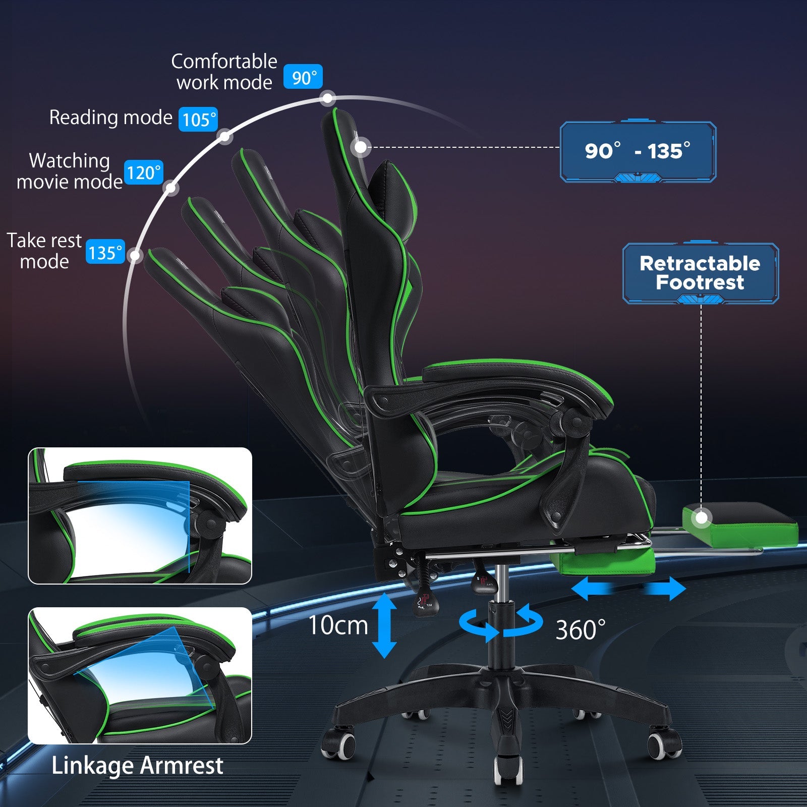 Gaming Chair Massage Game Chair with Footrest and Massage Lumbar Support Ergonomic Computer Chair Height Adjustable with Swivel Seat and Headrest - Fix & GoGaming Chair Massage Game Chair with Footrest and Massage Lumbar Support Ergonomic Computer Chair Height Adjustable with Swivel Seat and HeadrestFix & Go