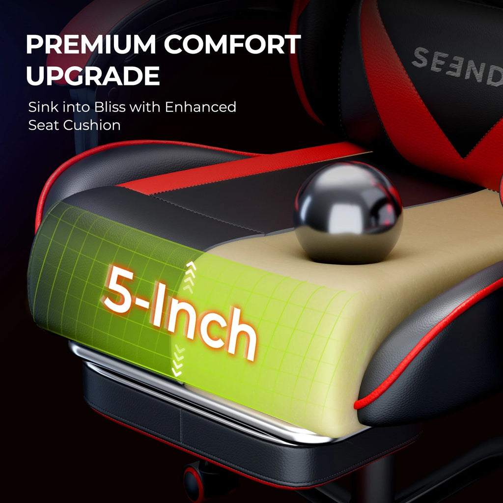 Gaming Chair, Video Game Chair with Footrest and Lumbar Support, Ergonomic Computer Chair Height Adjustable with Swivel Seat and Headrest, Red - Fix & GoGaming Chair, Video Game Chair with Footrest and Lumbar Support, Ergonomic Computer Chair Height Adjustable with Swivel Seat and Headrest, RedFix & Go