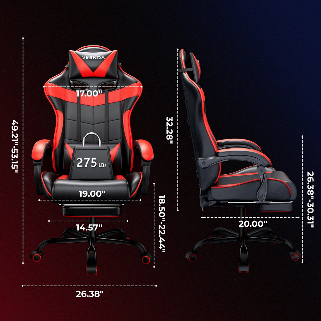 Gaming Chair, Video Game Chair with Footrest and Lumbar Support, Ergonomic Computer Chair Height Adjustable with Swivel Seat and Headrest, Red - Fix & GoGaming Chair, Video Game Chair with Footrest and Lumbar Support, Ergonomic Computer Chair Height Adjustable with Swivel Seat and Headrest, RedFix & Go