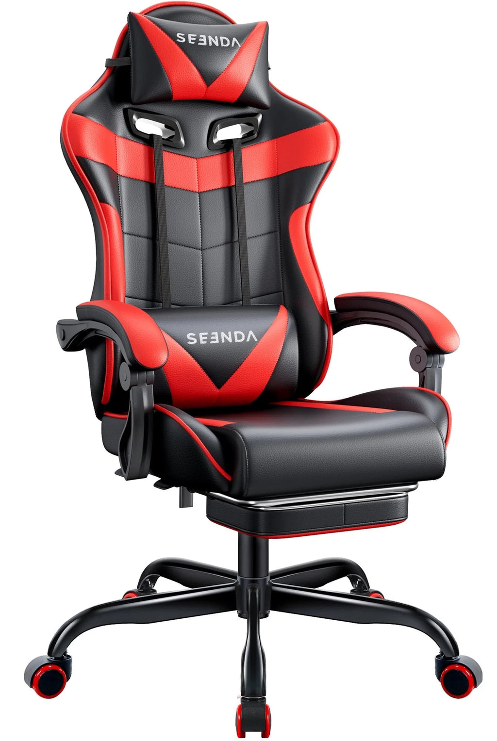 Gaming Chair, Video Game Chair with Footrest and Lumbar Support, Ergonomic Computer Chair Height Adjustable with Swivel Seat and Headrest, Red - Fix & GoGaming Chair, Video Game Chair with Footrest and Lumbar Support, Ergonomic Computer Chair Height Adjustable with Swivel Seat and Headrest, RedFix & Go