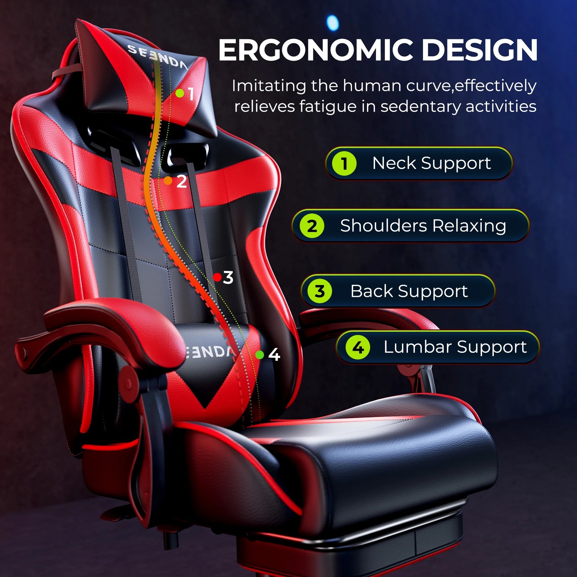Gaming Chair, Video Game Chair with Footrest and Lumbar Support, Ergonomic Computer Chair Height Adjustable with Swivel Seat and Headrest, Red - Fix & GoGaming Chair, Video Game Chair with Footrest and Lumbar Support, Ergonomic Computer Chair Height Adjustable with Swivel Seat and Headrest, RedFix & Go
