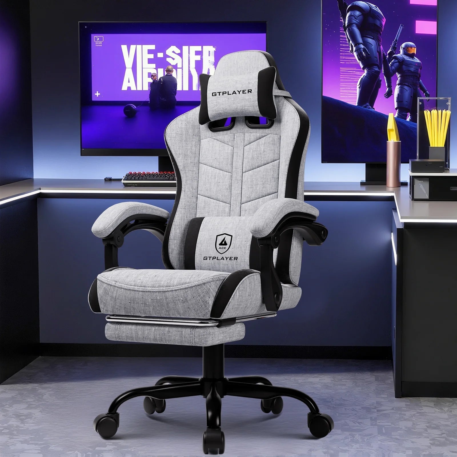 Gaming Chair with Footrest, Computer Gaming Chair for Adults and Kids, Height Adjustable Gamer Chair with 90 - 155° Recline & Removable Headrest Lumbar Support,Gray - Fix & GoGaming Chair with Footrest, Computer Gaming Chair for Adults and Kids, Height Adjustable Gamer Chair with 90 - 155° Recline & Removable Headrest Lumbar Support,Graystreamin & gamingFix & Go
