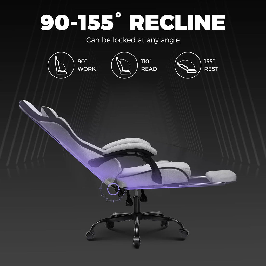 Gaming Chair with Footrest, Computer Gaming Chair for Adults and Kids, Height Adjustable Gamer Chair with 90 - 155° Recline & Removable Headrest Lumbar Support,Gray - Fix & GoGaming Chair with Footrest, Computer Gaming Chair for Adults and Kids, Height Adjustable Gamer Chair with 90 - 155° Recline & Removable Headrest Lumbar Support,Graystreamin & gamingFix & Go