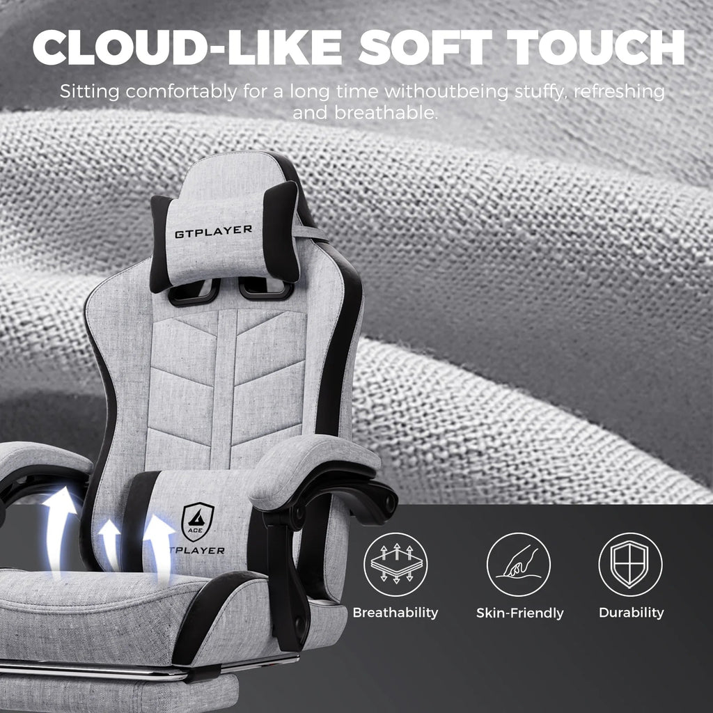 Gaming Chair with Footrest, Computer Gaming Chair for Adults and Kids, Height Adjustable Gamer Chair with 90 - 155° Recline & Removable Headrest Lumbar Support,Gray - Fix & GoGaming Chair with Footrest, Computer Gaming Chair for Adults and Kids, Height Adjustable Gamer Chair with 90 - 155° Recline & Removable Headrest Lumbar Support,Graystreamin & gamingFix & Go
