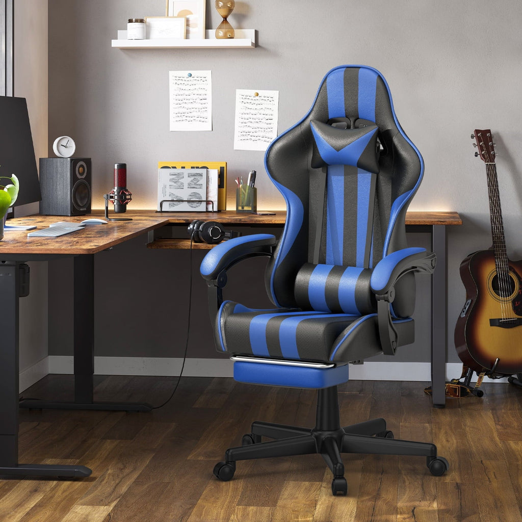 Gaming Chair with Footrest, High Back Game Gamer Chair for Adult, Ergonomic Office Chair with Massage Lumbar Pillow, Computer Chair Height Adjustable with Swivel, Blue - Fix & GoGaming Chair with Footrest, High Back Game Gamer Chair for Adult, Ergonomic Office Chair with Massage Lumbar Pillow, Computer Chair Height Adjustable with Swivel, BlueFix & Go