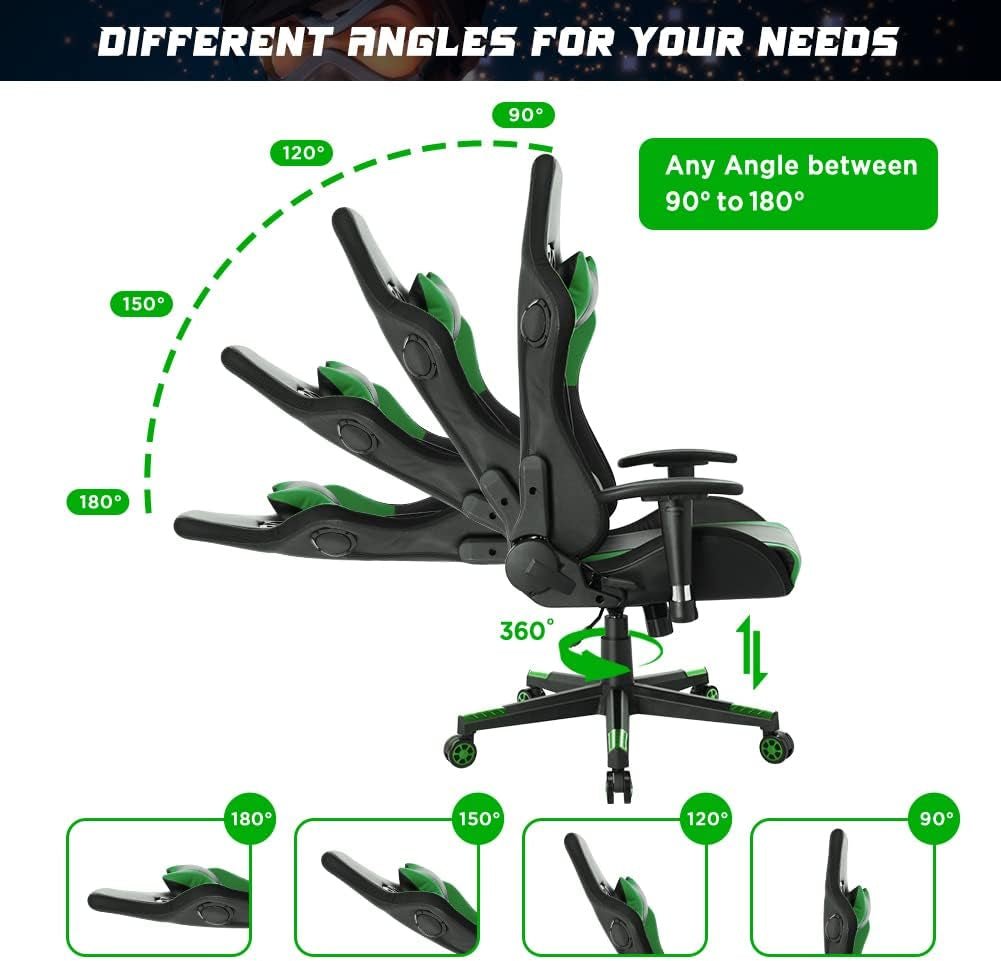 Gaming Chair with RGB LED Lights and Speakers,Video Game Chair, Swivel Racing Office Reclining Chair with Headrest & Lumbar Support, PU Leather High Back Computer Chair, Green - Fix & GoGaming Chair with RGB LED Lights and Speakers,Video Game Chair, Swivel Racing Office Reclining Chair with Headrest & Lumbar Support, PU Leather High Back Computer Chair, GreenFix & Go