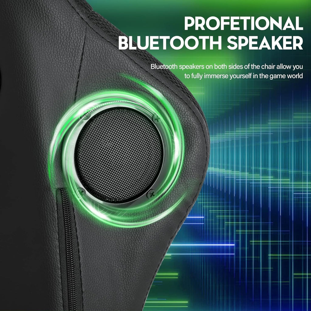 Gaming Chair with RGB LED Lights and Speakers,Video Game Chair, Swivel Racing Office Reclining Chair with Headrest & Lumbar Support, PU Leather High Back Computer Chair, Green - Fix & GoGaming Chair with RGB LED Lights and Speakers,Video Game Chair, Swivel Racing Office Reclining Chair with Headrest & Lumbar Support, PU Leather High Back Computer Chair, GreenFix & Go