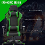Gaming Chair with RGB LED Lights and Speakers,Video Game Chair, Swivel Racing Office Reclining Chair with Headrest & Lumbar Support, PU Leather High Back Computer Chair, Green - Fix & GoGaming Chair with RGB LED Lights and Speakers,Video Game Chair, Swivel Racing Office Reclining Chair with Headrest & Lumbar Support, PU Leather High Back Computer Chair, GreenFix & Go