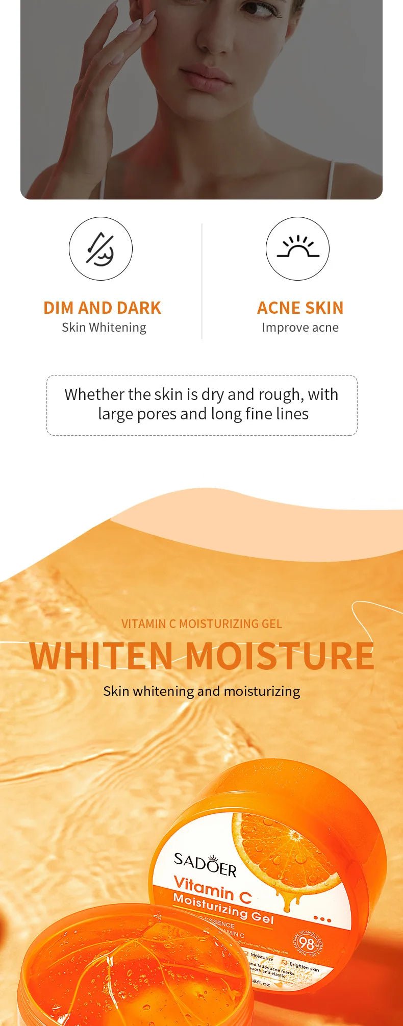 Gel hydratant à l'aloe vera 300g, vitamine C et collagène, gel réparateur apaisant à l'huile d'onagre VE pour le visage et le corps - FATAONGel hydratant à l'aloe vera 300g, vitamine C et collagène, gel réparateur apaisant à l'huile d'onagre VE pour le visage et le corpsFATAON