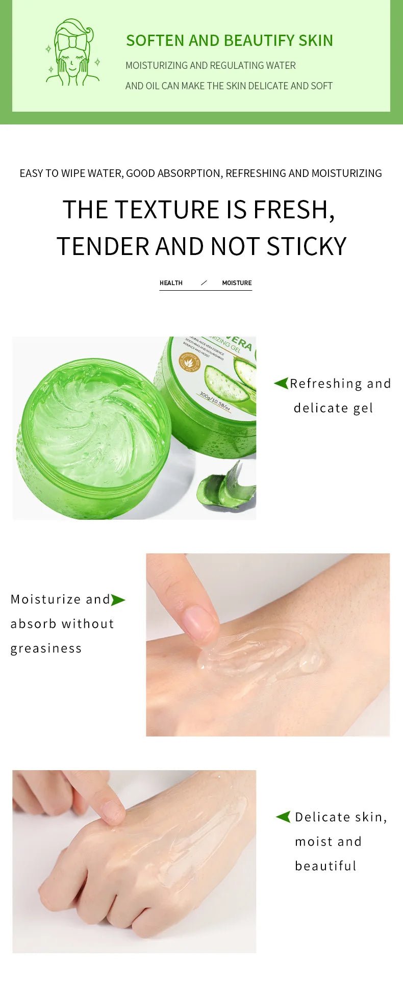 Gel hydratant à l'aloe vera 300g, vitamine C et collagène, gel réparateur apaisant à l'huile d'onagre VE pour le visage et le corps - FATAONGel hydratant à l'aloe vera 300g, vitamine C et collagène, gel réparateur apaisant à l'huile d'onagre VE pour le visage et le corpsFATAON