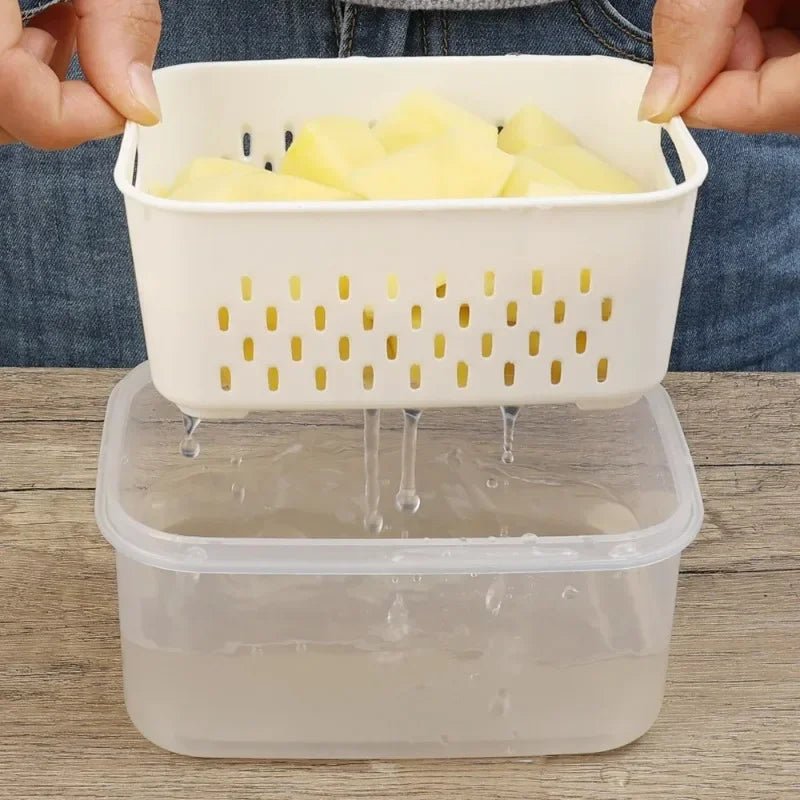 Grand panier de vidange de légumes, boîte spéciale de conservation des fruits, pour ustensiles indispensables, de qualité alimentaire, de cuisine, conteneur de stockage à double couche - FATAONGrand panier de vidange de légumes, boîte spéciale de conservation des fruits, pour ustensiles indispensables, de qualité alimentaire, de cuisine, conteneur de stockage à double coucheSolutions MaisonFATAON