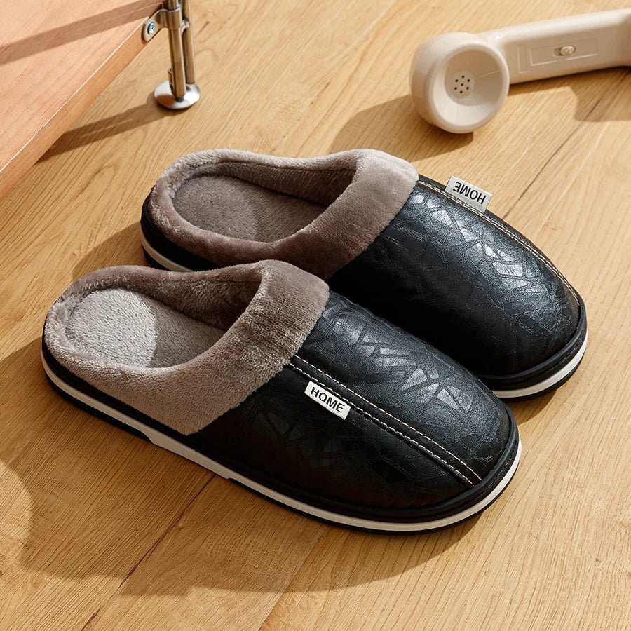 Grande taille hiver décontracté chaussons pour hommes intérieur imperméable en cuir PU maison chaussures fourrure plat chaud mode chambre Houseshoes - FATAONGrande taille hiver décontracté chaussons pour hommes intérieur imperméable en cuir PU maison chaussures fourrure plat chaud mode chambre HouseshoesMode HommeFATAON
