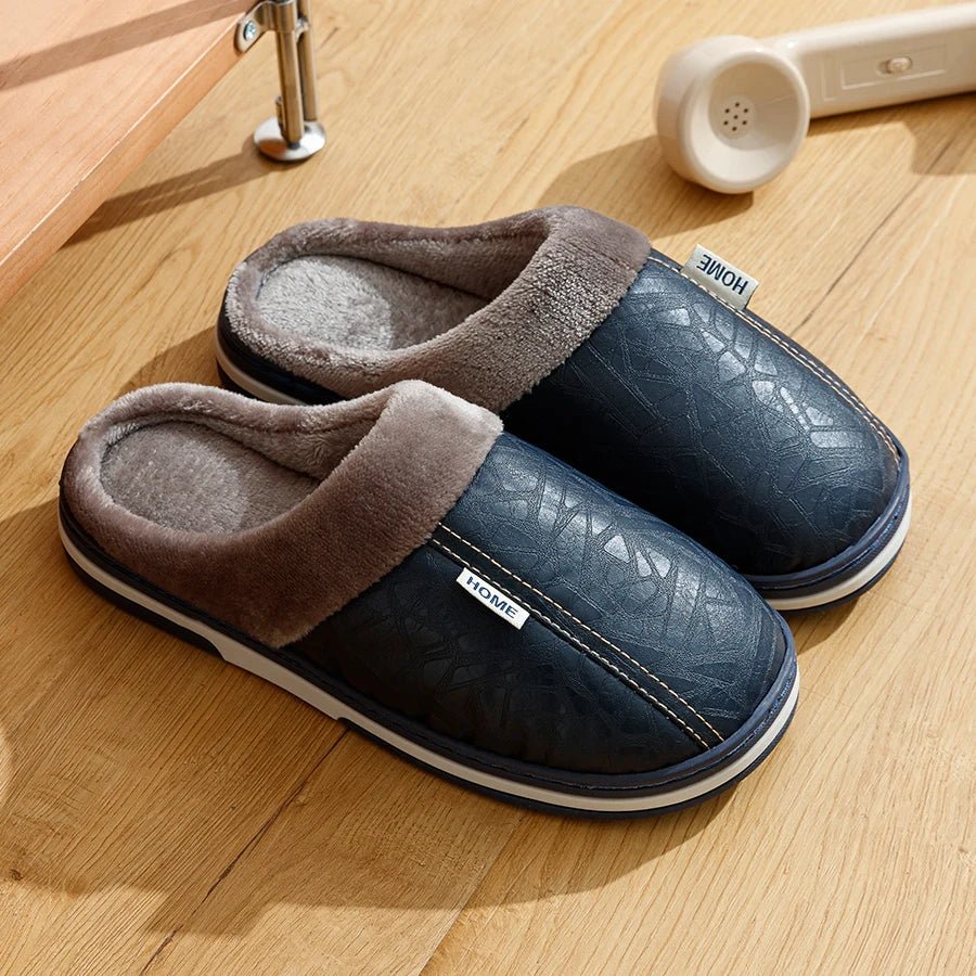Grande taille hiver décontracté chaussons pour hommes intérieur imperméable en cuir PU maison chaussures fourrure plat chaud mode chambre Houseshoes - FATAONGrande taille hiver décontracté chaussons pour hommes intérieur imperméable en cuir PU maison chaussures fourrure plat chaud mode chambre HouseshoesMode HommeFATAON
