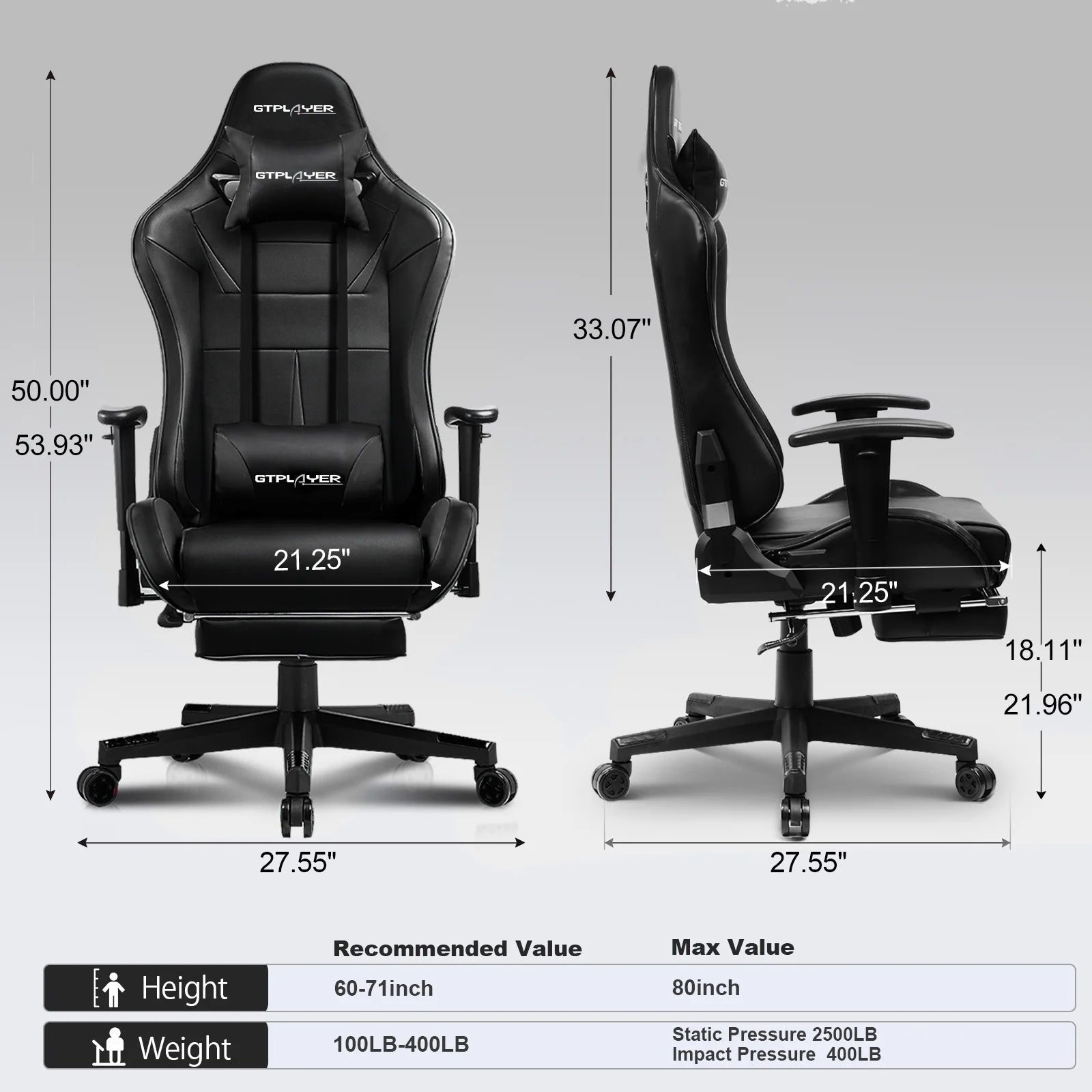GTRACING Music Gaming Chair with Footrest Ergonomic Reclining PU Leather Office Chair, Black - Fix & GoGTRACING Music Gaming Chair with Footrest Ergonomic Reclining PU Leather Office Chair, BlackFix & Go
