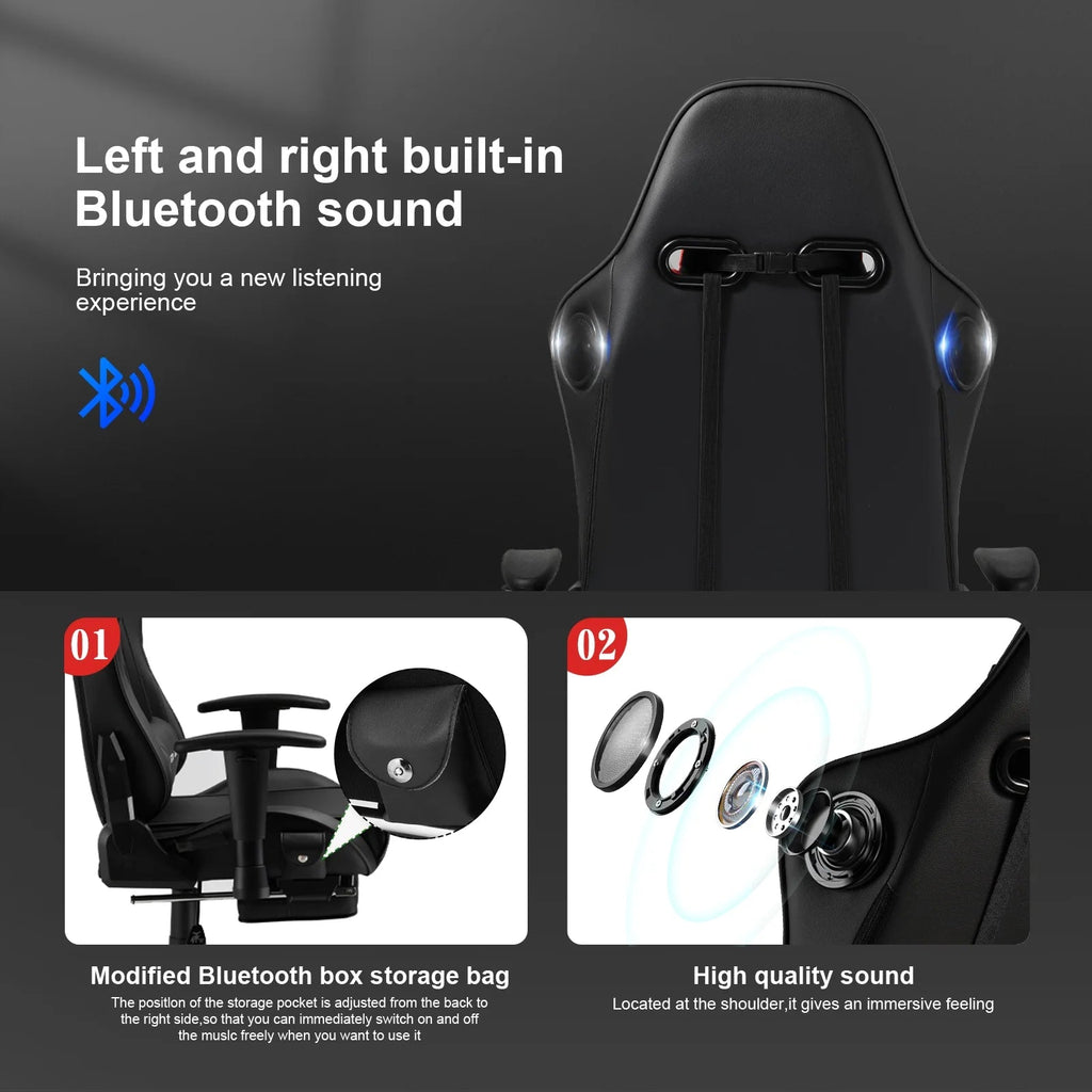 GTRACING Music Gaming Chair with Footrest Ergonomic Reclining PU Leather Office Chair, Black - Fix & GoGTRACING Music Gaming Chair with Footrest Ergonomic Reclining PU Leather Office Chair, BlackFix & Go