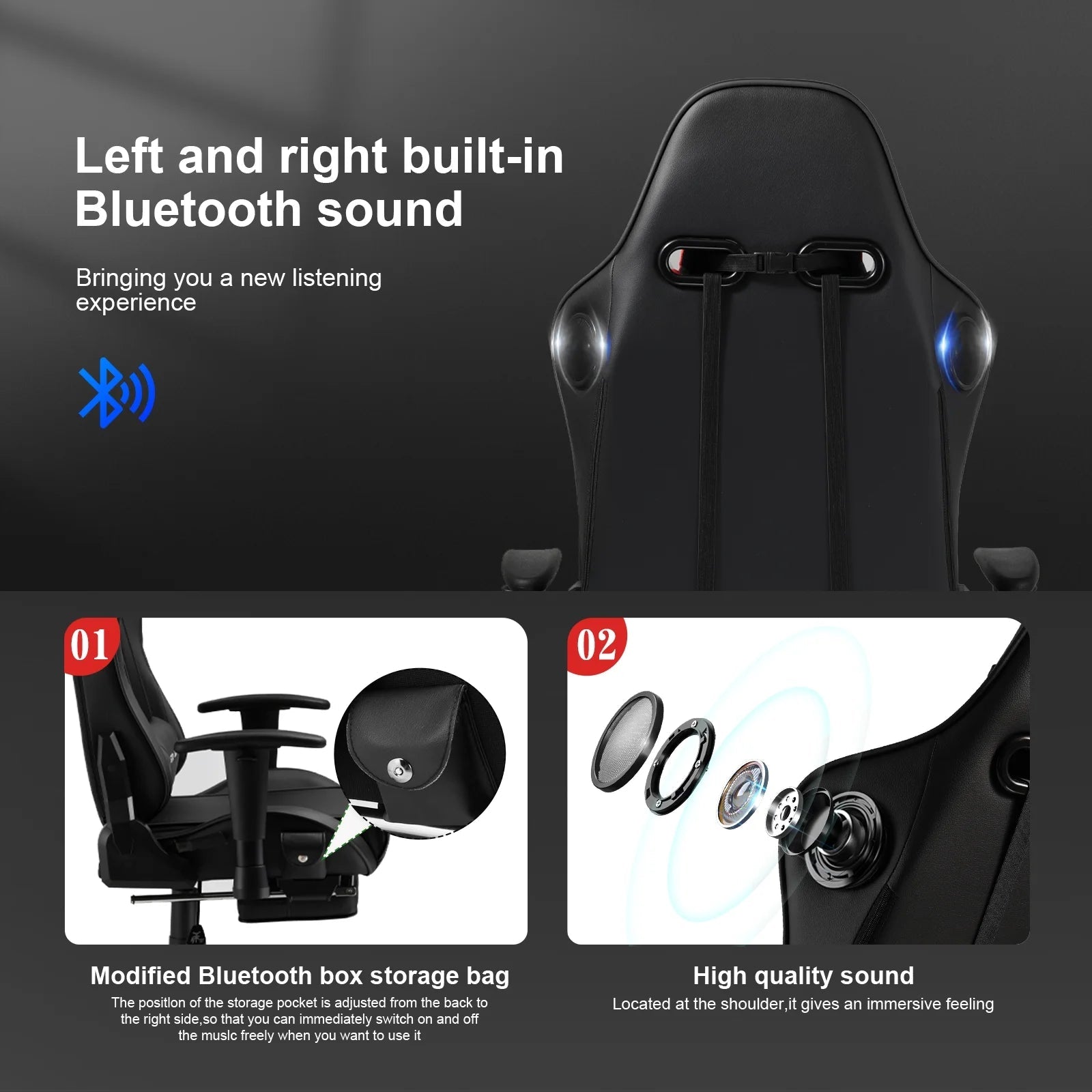 GTRACING Music Gaming Chair with Footrest Ergonomic Reclining PU Leather Office Chair, Black - Fix & GoGTRACING Music Gaming Chair with Footrest Ergonomic Reclining PU Leather Office Chair, BlackFix & Go