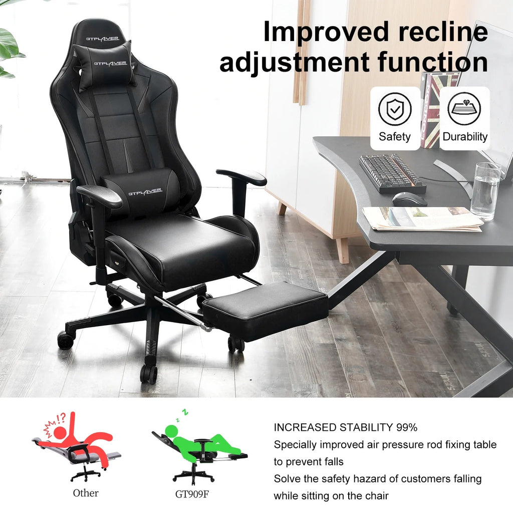 GTRACING Music Gaming Chair with Footrest Ergonomic Reclining PU Leather Office Chair, Black - Fix & GoGTRACING Music Gaming Chair with Footrest Ergonomic Reclining PU Leather Office Chair, BlackFix & Go