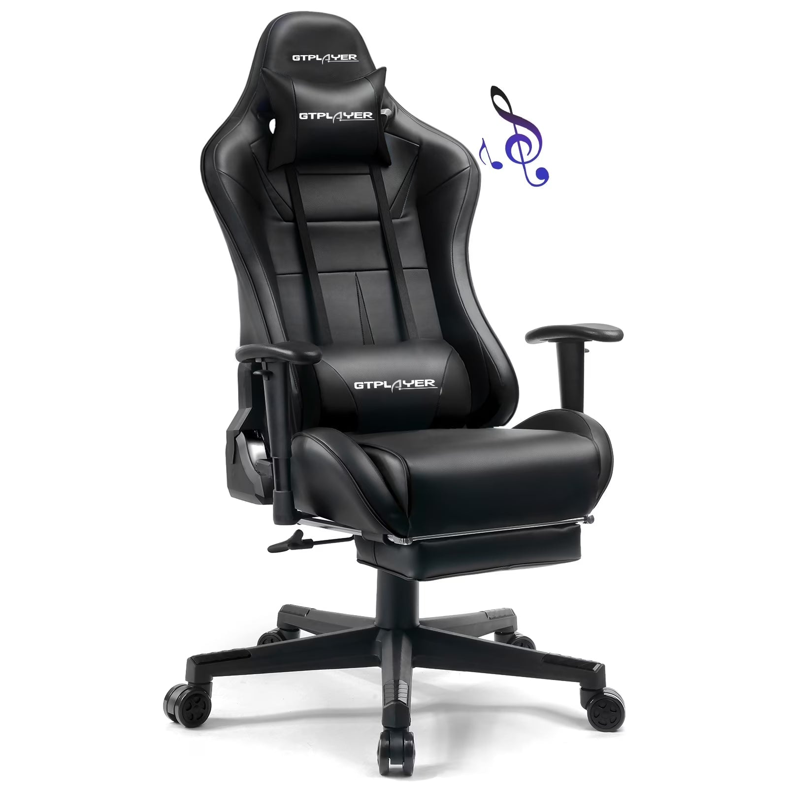 GTRACING Music Gaming Chair with Footrest Ergonomic Reclining PU Leather Office Chair, Black - Fix & GoGTRACING Music Gaming Chair with Footrest Ergonomic Reclining PU Leather Office Chair, BlackFix & Go