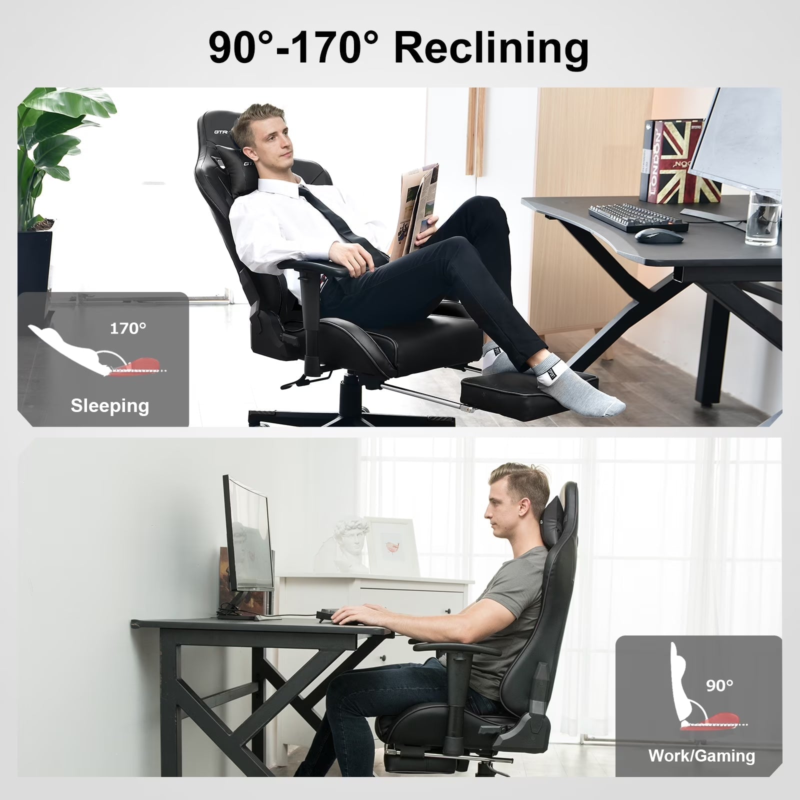GTRACING Music Gaming Chair with Footrest Ergonomic Reclining PU Leather Office Chair, Black - Fix & GoGTRACING Music Gaming Chair with Footrest Ergonomic Reclining PU Leather Office Chair, BlackFix & Go