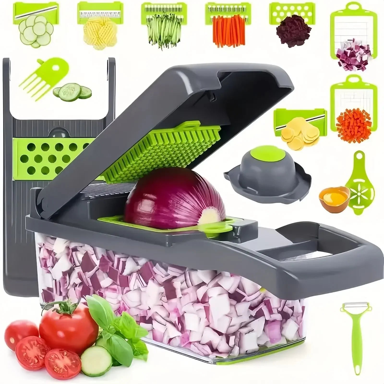 Hachoir à Légumes Multifonctionnel avec Poignée, Râpe Alimentaire, Trancheur, D479, Coupe 14/16 en 1, Articles de Cuisine - FATAONHachoir à Légumes Multifonctionnel avec Poignée, Râpe Alimentaire, Trancheur, D479, Coupe 14/16 en 1, Articles de CuisineSolutions MaisonFATAON
