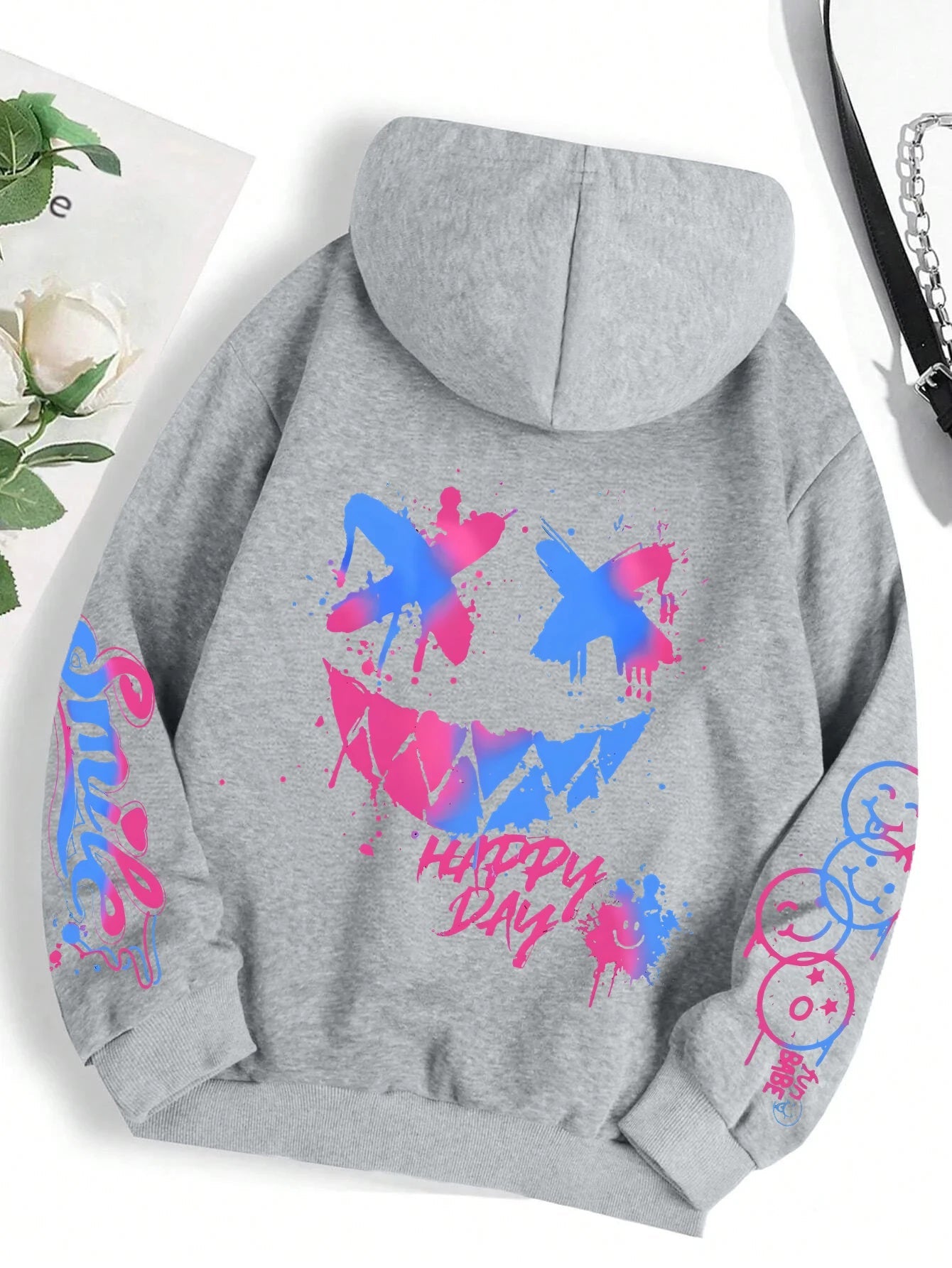 Happy Day – sweat à capuche imprimé Graffiti pour femmes, style Hip Hop, à la mode, col rond, polyvalent, Vintage, surdimensionné, vêtements féminins - FATAONHappy Day – sweat à capuche imprimé Graffiti pour femmes, style Hip Hop, à la mode, col rond, polyvalent, Vintage, surdimensionné, vêtements fémininsMode HommeFATAON