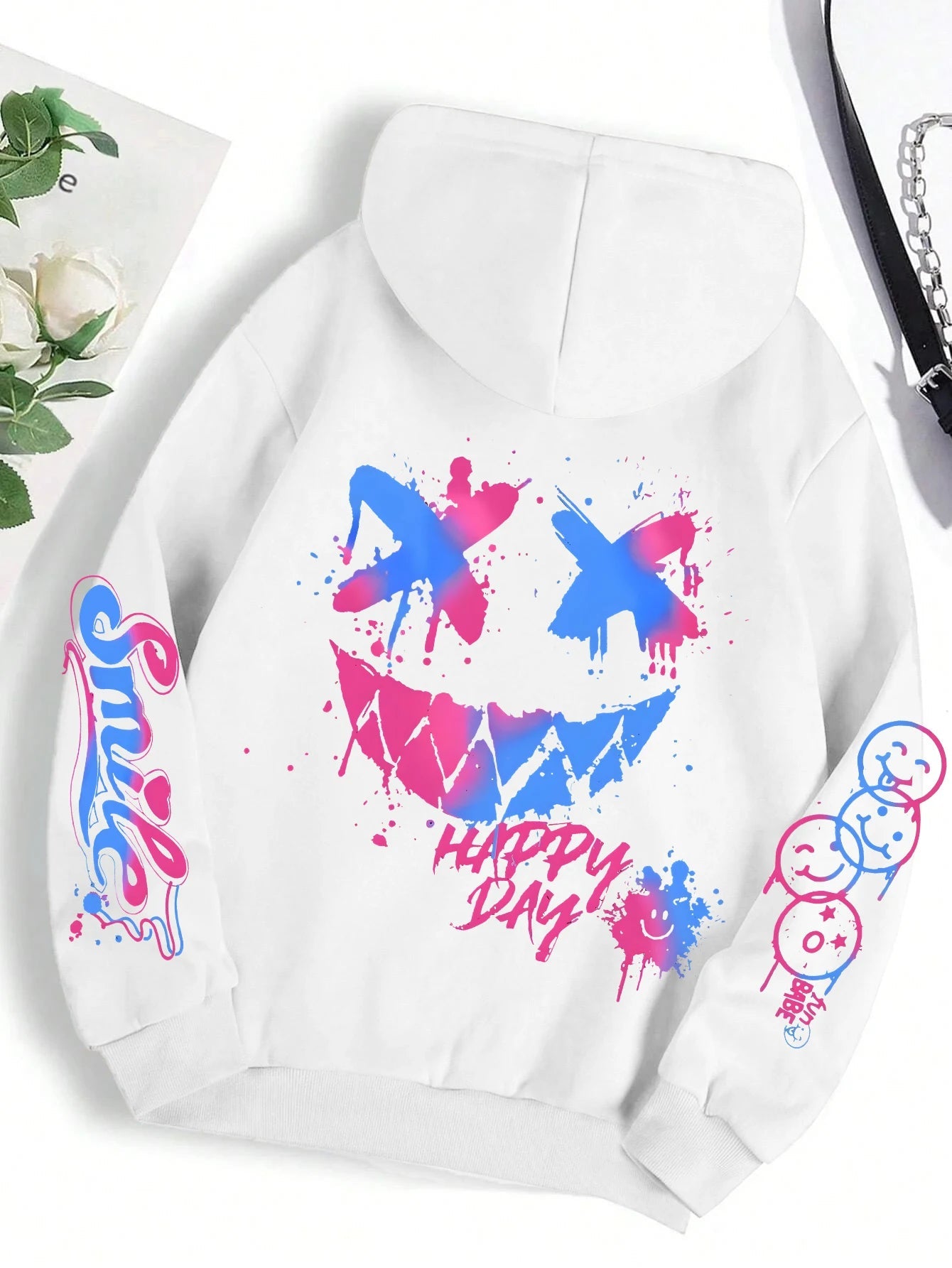 Happy Day – sweat à capuche imprimé Graffiti pour femmes, style Hip Hop, à la mode, col rond, polyvalent, Vintage, surdimensionné, vêtements féminins - FATAONHappy Day – sweat à capuche imprimé Graffiti pour femmes, style Hip Hop, à la mode, col rond, polyvalent, Vintage, surdimensionné, vêtements fémininsMode HommeFATAON
