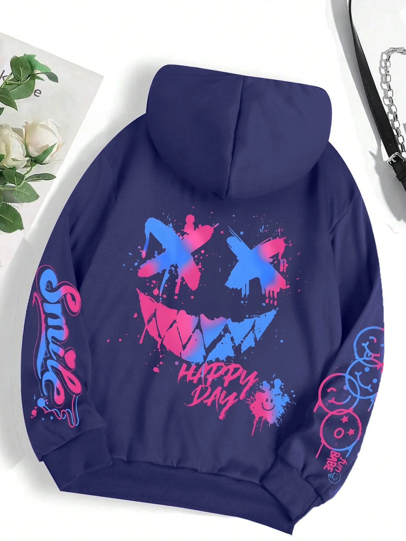 Happy Day – sweat à capuche imprimé Graffiti pour femmes, style Hip Hop, à la mode, col rond, polyvalent, Vintage, surdimensionné, vêtements féminins - FATAONHappy Day – sweat à capuche imprimé Graffiti pour femmes, style Hip Hop, à la mode, col rond, polyvalent, Vintage, surdimensionné, vêtements fémininsMode HommeFATAON