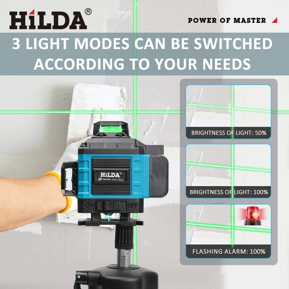 HILDA 4D 16 Lines Laser Level 360 Self Leveling Horizontal Vertical Green Light Professional Tool with Remote Control Tripod - Fix & GoHILDA 4D 16 Lines Laser Level 360 Self Leveling Horizontal Vertical Green Light Professional Tool with Remote Control TripodOutils & MesureFix & Go