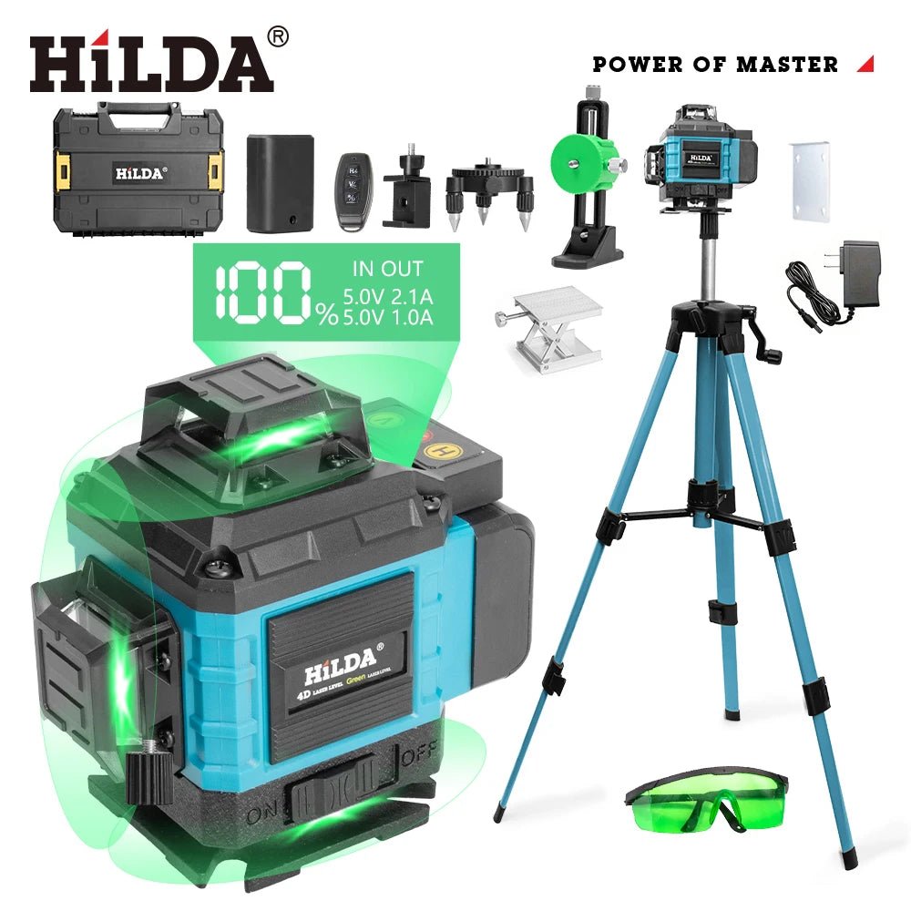 HILDA 4D 16 Lines Laser Level 360 Self Leveling Horizontal Vertical Green Light Professional Tool with Remote Control Tripod - Fix & GoHILDA 4D 16 Lines Laser Level 360 Self Leveling Horizontal Vertical Green Light Professional Tool with Remote Control TripodOutils & MesureFix & Go