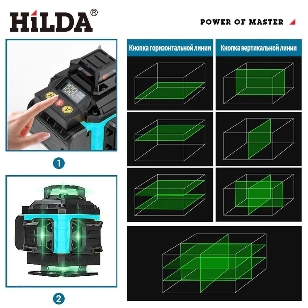 HILDA 4D 16 Lines Laser Level 360 Self Leveling Horizontal Vertical Green Light Professional Tool with Remote Control Tripod - Fix & GoHILDA 4D 16 Lines Laser Level 360 Self Leveling Horizontal Vertical Green Light Professional Tool with Remote Control TripodOutils & MesureFix & Go