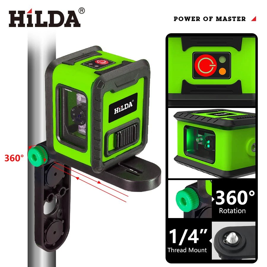 HILDA Laser Level Meter 2 - Lines Cross Green Level Laser Horizontal & Vertical Nivel Laser Self - Leveling - Fix & GoHILDA Laser Level Meter 2 - Lines Cross Green Level Laser Horizontal & Vertical Nivel Laser Self - LevelingOutils & MesureFix & Go