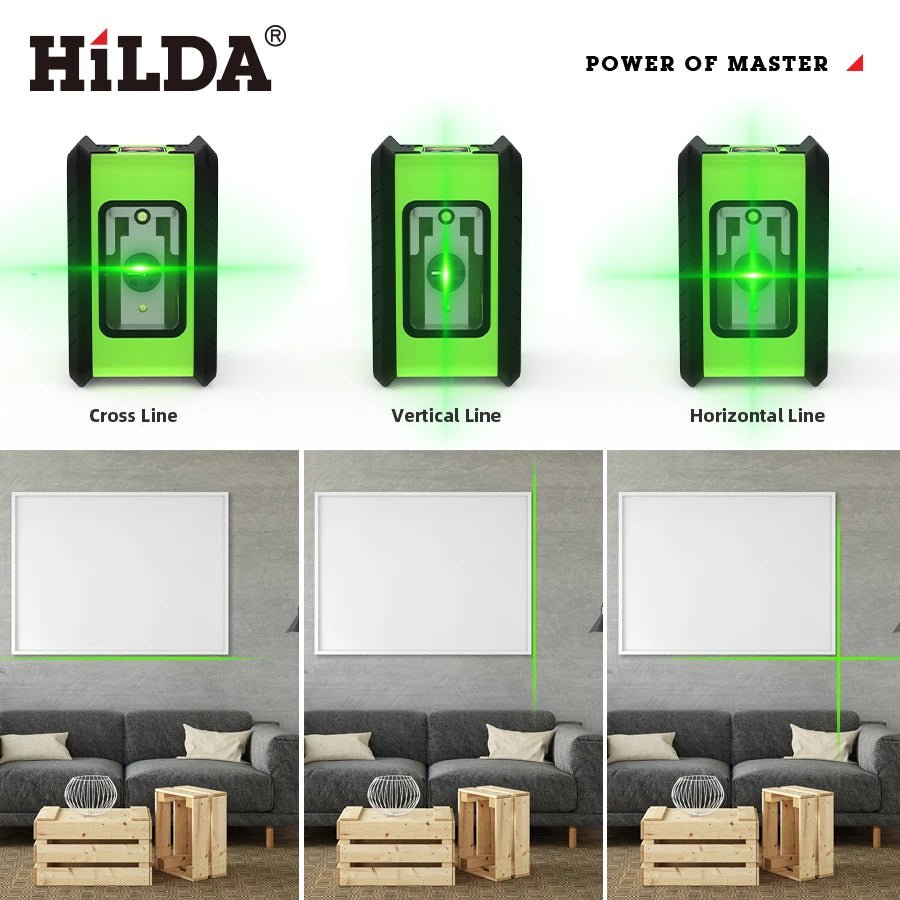 HILDA Laser Level Meter 2 - Lines Cross Green Level Laser Horizontal & Vertical Nivel Laser Self - Leveling - Fix & GoHILDA Laser Level Meter 2 - Lines Cross Green Level Laser Horizontal & Vertical Nivel Laser Self - LevelingOutils & MesureFix & Go